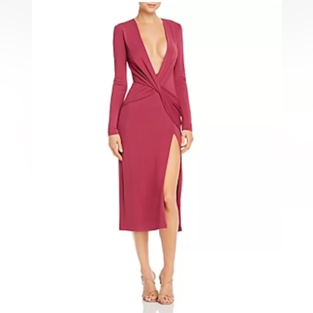 Cushnie Deep V-Neck Midi Dress in Berry
